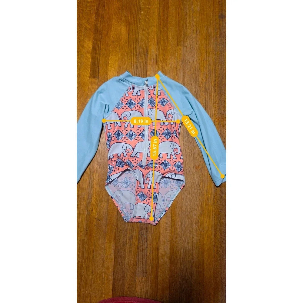 Floatimini Girls 24M Elephant Print Long Sleeve Rash Guard One Piece Swimsuit